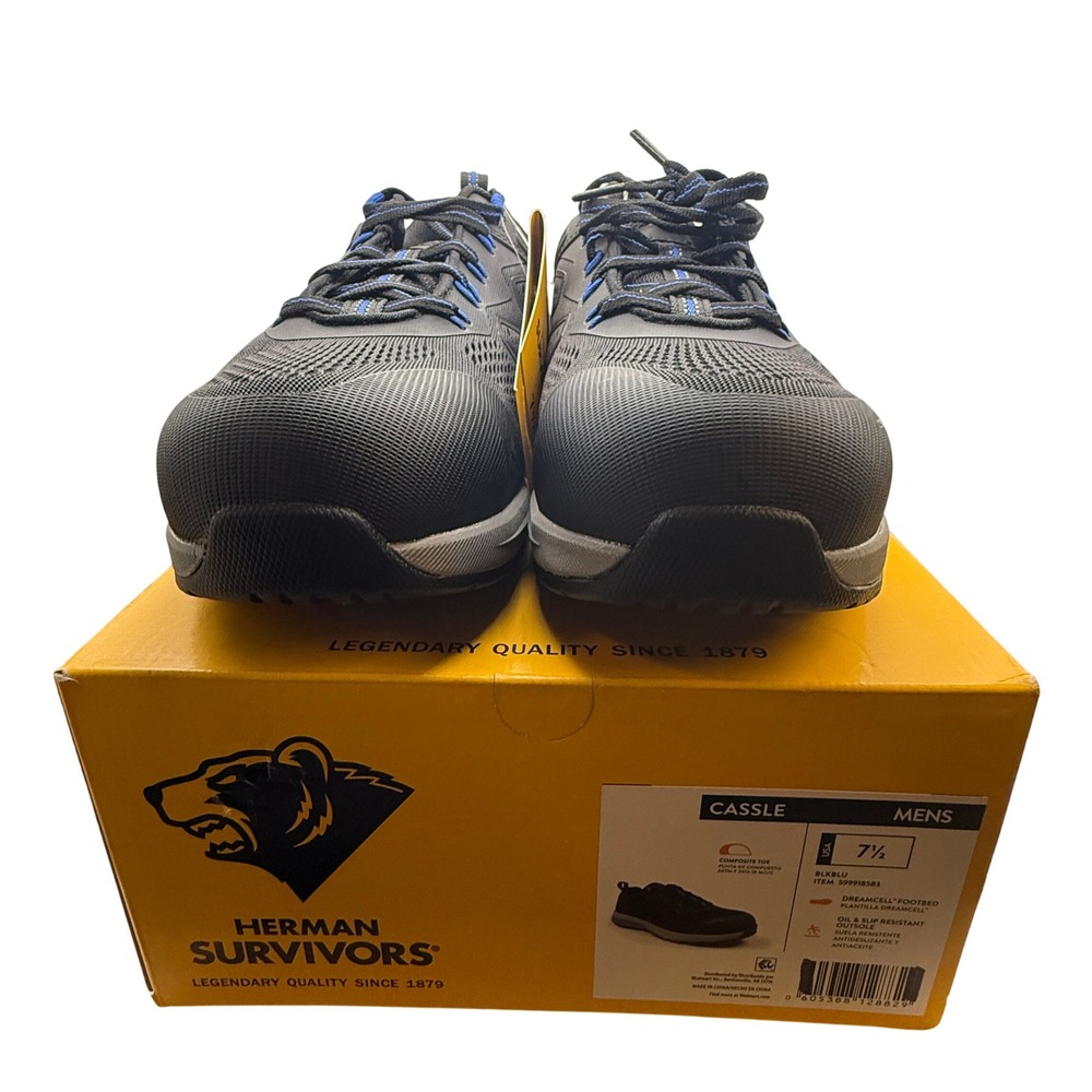 Herman Survivors Cassle Work Shoe Mens 7.5 Black Blue New Composite Toe Slip